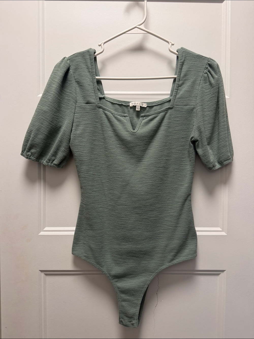 Puff Sleeve Square-Neck Bodysuit in Sage Green